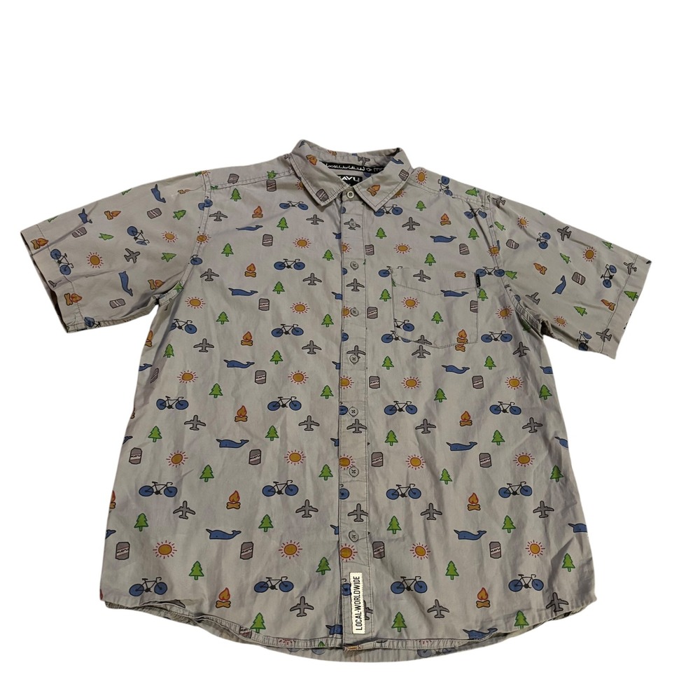 KAVU Mens Gray The Jam Short Sleeve‎ Button Down Shirt Size XL Outdoors